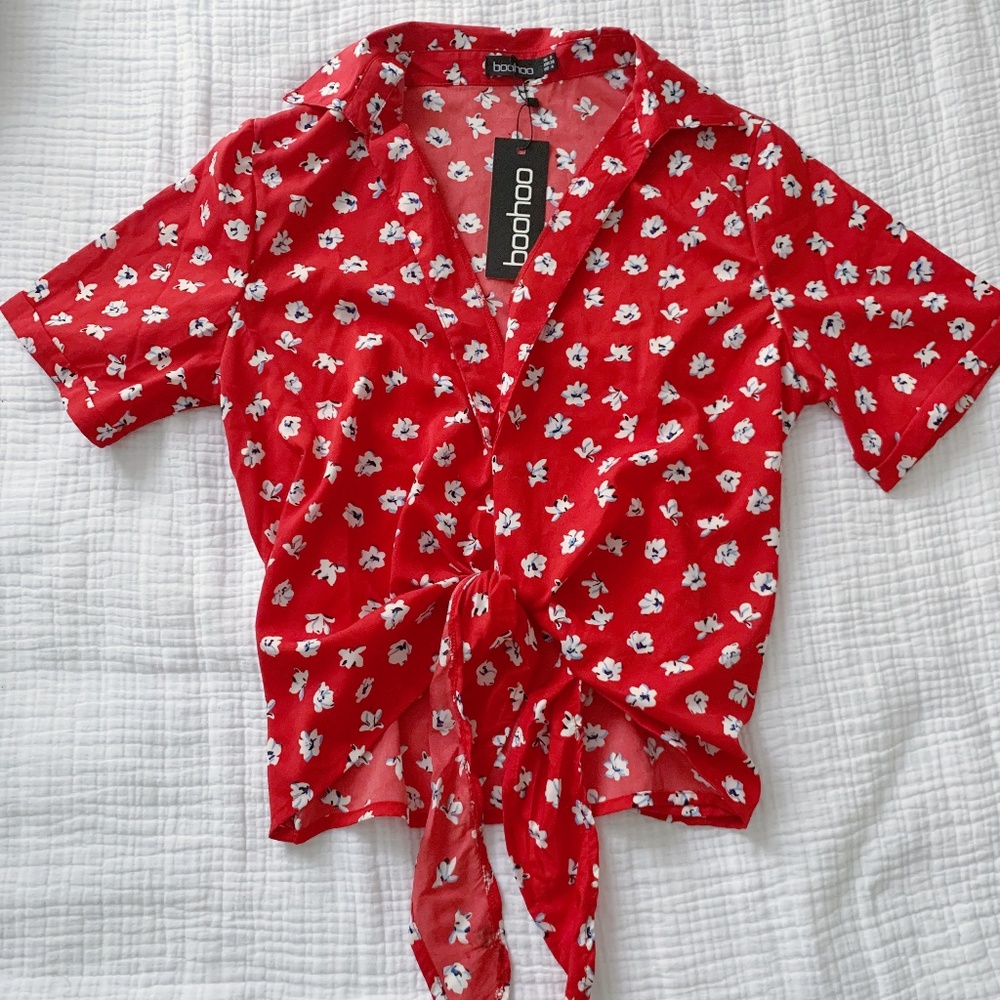 Women's Boohoo Disty Floral Short Sleeve Blouse